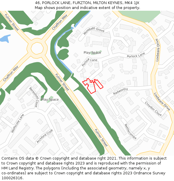 46, PORLOCK LANE, FURZTON, MILTON KEYNES, MK4 1JX: Location map and indicative extent of plot