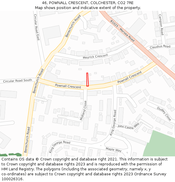 46, POWNALL CRESCENT, COLCHESTER, CO2 7RE: Location map and indicative extent of plot