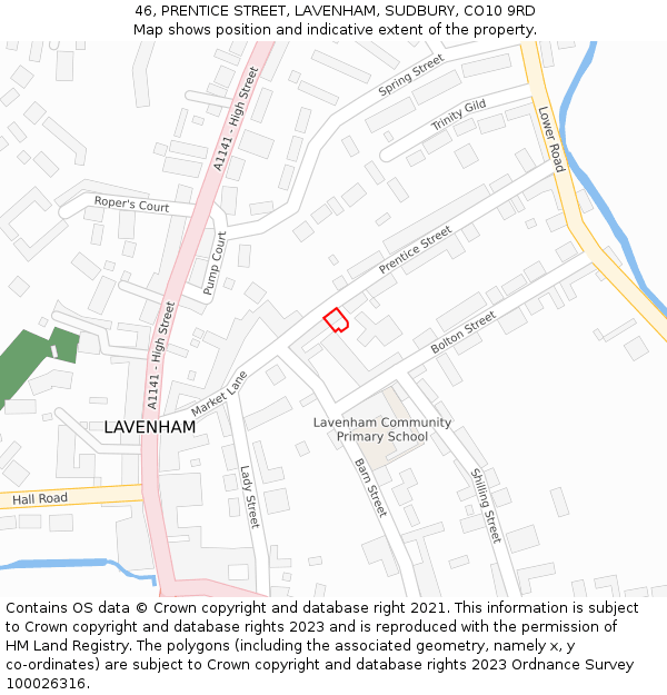 46, PRENTICE STREET, LAVENHAM, SUDBURY, CO10 9RD: Location map and indicative extent of plot