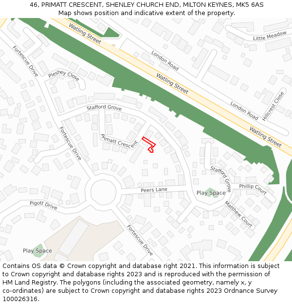 46, PRIMATT CRESCENT, SHENLEY CHURCH END, MILTON KEYNES, MK5 6AS: Location map and indicative extent of plot