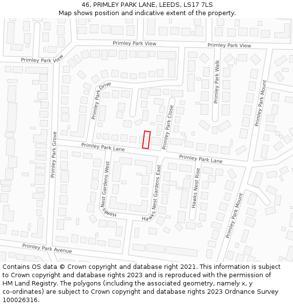 46, PRIMLEY PARK LANE, LEEDS, LS17 7LS: Location map and indicative extent of plot