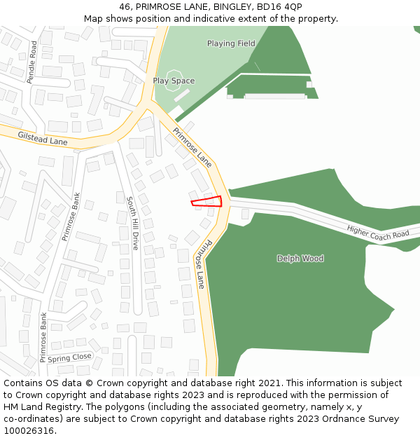 46, PRIMROSE LANE, BINGLEY, BD16 4QP: Location map and indicative extent of plot