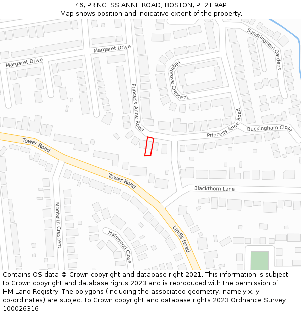 46, PRINCESS ANNE ROAD, BOSTON, PE21 9AP: Location map and indicative extent of plot