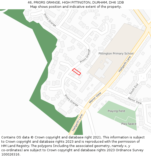 46, PRIORS GRANGE, HIGH PITTINGTON, DURHAM, DH6 1DB: Location map and indicative extent of plot