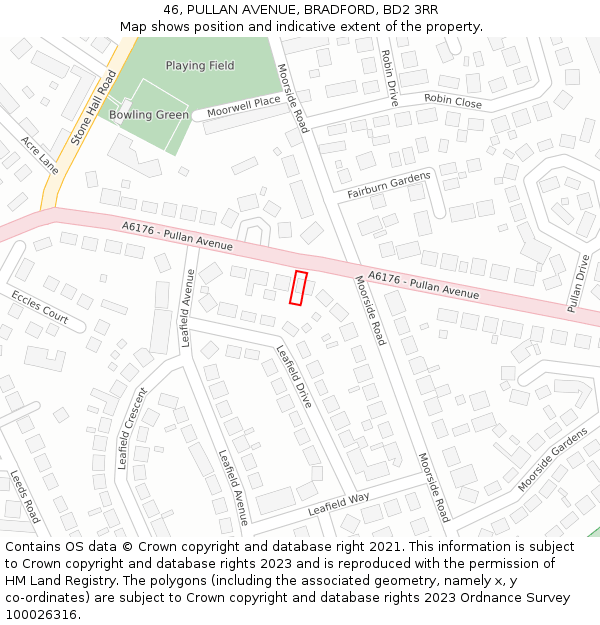 46, PULLAN AVENUE, BRADFORD, BD2 3RR: Location map and indicative extent of plot