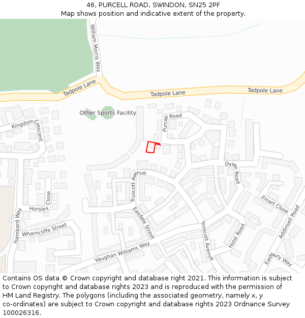 46, PURCELL ROAD, SWINDON, SN25 2PF: Location map and indicative extent of plot