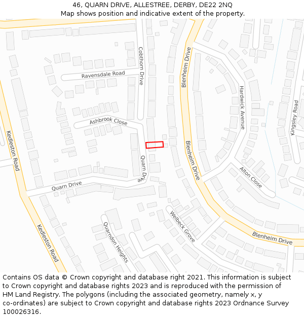 46, QUARN DRIVE, ALLESTREE, DERBY, DE22 2NQ: Location map and indicative extent of plot