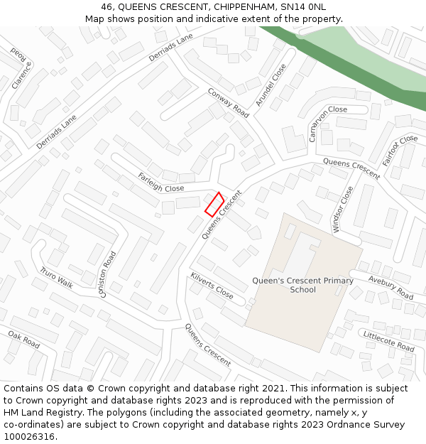 46, QUEENS CRESCENT, CHIPPENHAM, SN14 0NL: Location map and indicative extent of plot