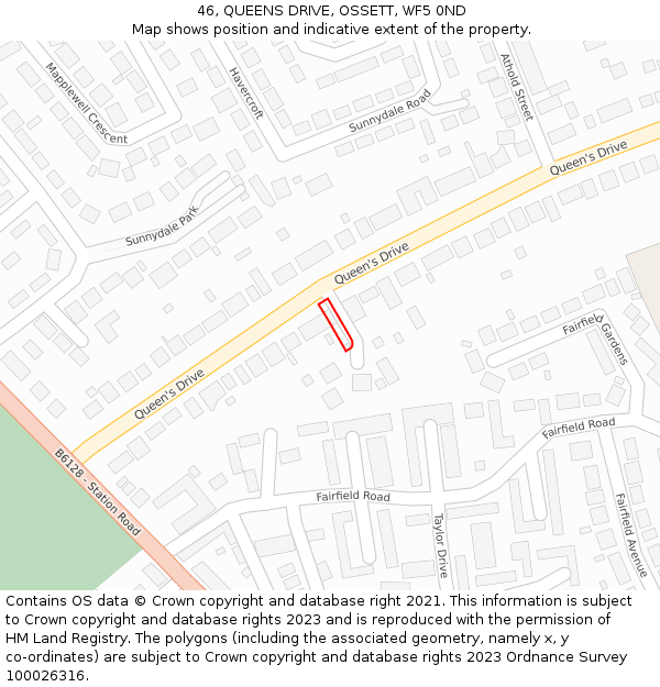 46, QUEENS DRIVE, OSSETT, WF5 0ND: Location map and indicative extent of plot