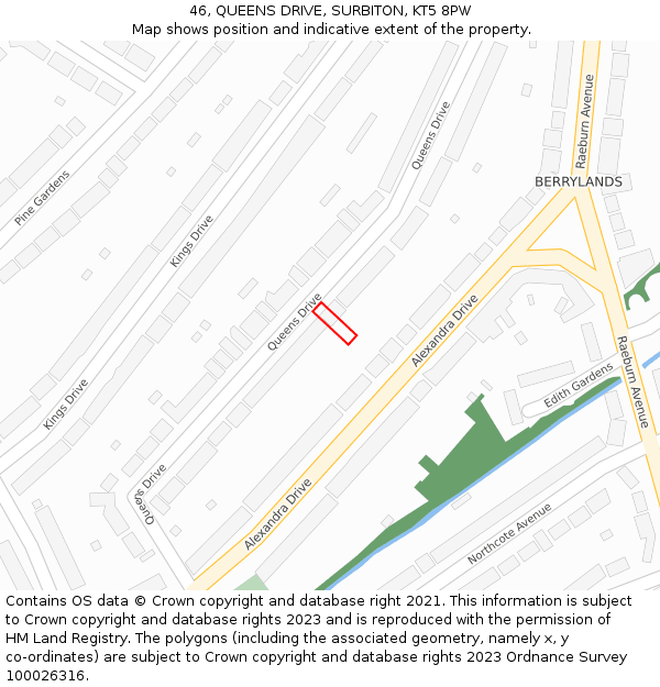 46, QUEENS DRIVE, SURBITON, KT5 8PW: Location map and indicative extent of plot