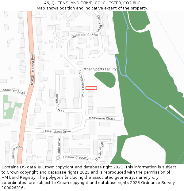 46, QUEENSLAND DRIVE, COLCHESTER, CO2 8UF: Location map and indicative extent of plot