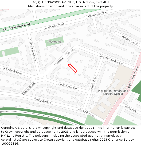 46, QUEENSWOOD AVENUE, HOUNSLOW, TW3 4LH: Location map and indicative extent of plot