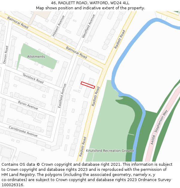 46, RADLETT ROAD, WATFORD, WD24 4LL: Location map and indicative extent of plot