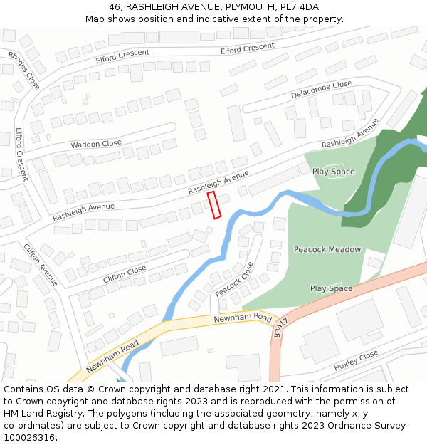 46, RASHLEIGH AVENUE, PLYMOUTH, PL7 4DA: Location map and indicative extent of plot