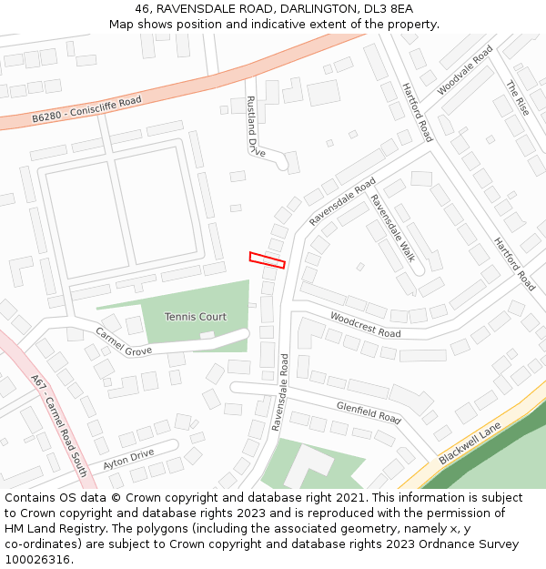 46, RAVENSDALE ROAD, DARLINGTON, DL3 8EA: Location map and indicative extent of plot