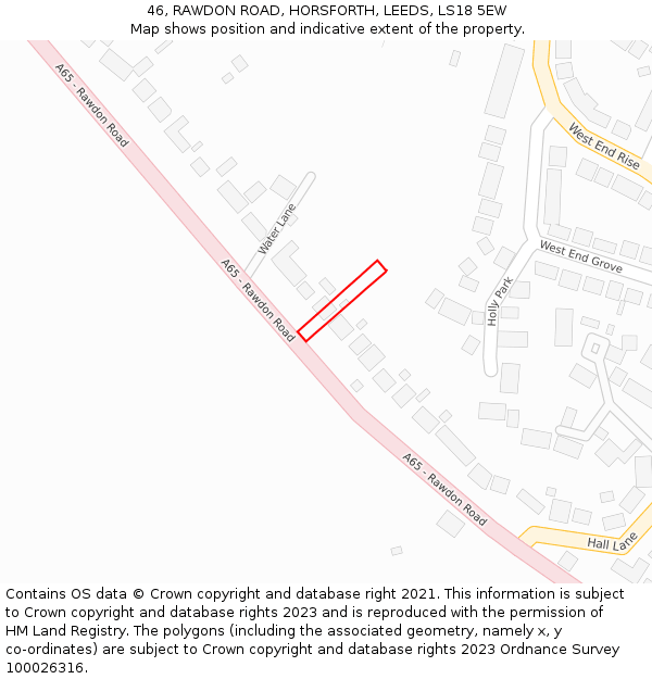 46, RAWDON ROAD, HORSFORTH, LEEDS, LS18 5EW: Location map and indicative extent of plot