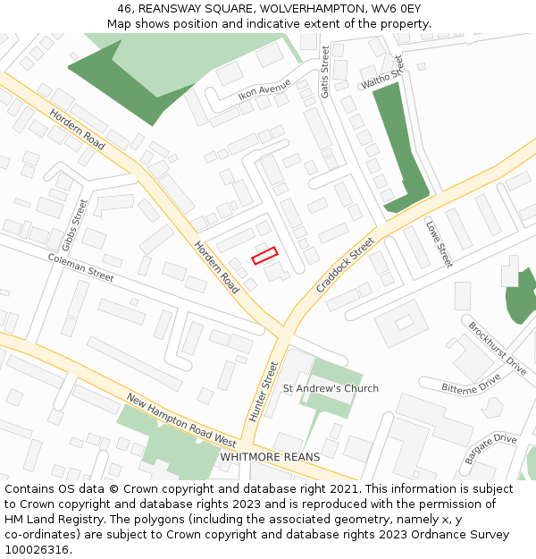 46, REANSWAY SQUARE, WOLVERHAMPTON, WV6 0EY: Location map and indicative extent of plot