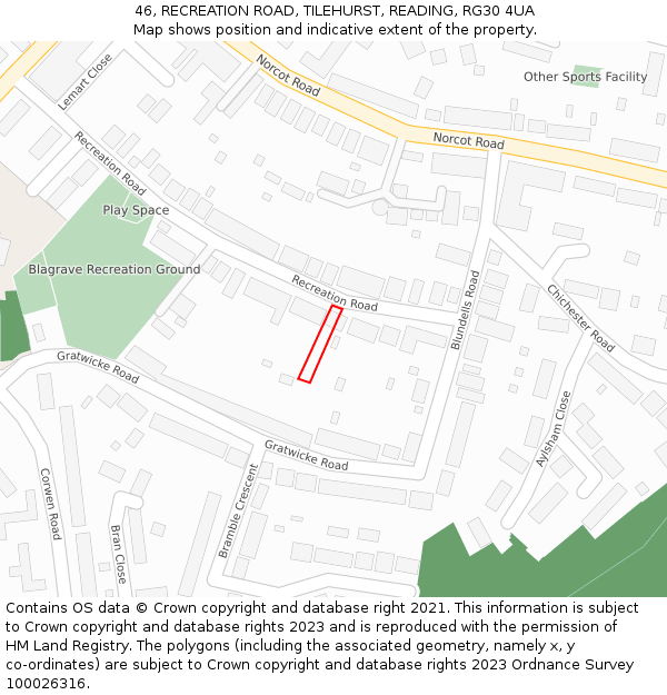46, RECREATION ROAD, TILEHURST, READING, RG30 4UA: Location map and indicative extent of plot