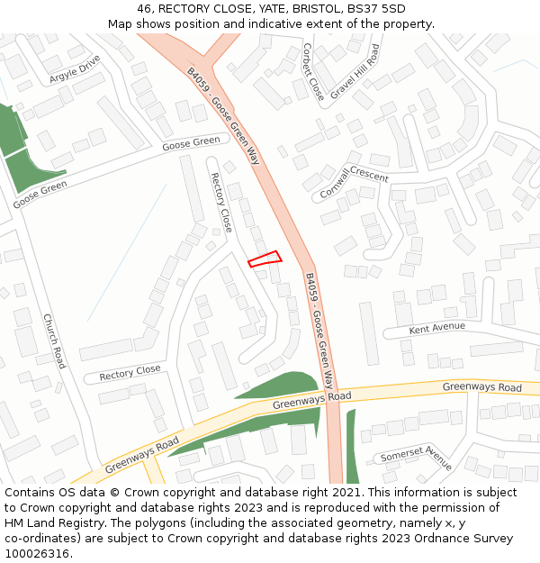 46, RECTORY CLOSE, YATE, BRISTOL, BS37 5SD: Location map and indicative extent of plot