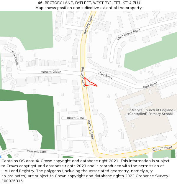 46, RECTORY LANE, BYFLEET, WEST BYFLEET, KT14 7LU: Location map and indicative extent of plot