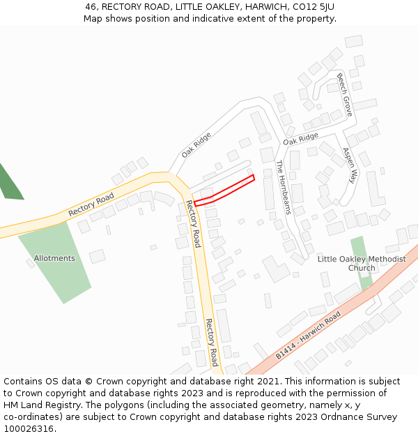 46, RECTORY ROAD, LITTLE OAKLEY, HARWICH, CO12 5JU: Location map and indicative extent of plot