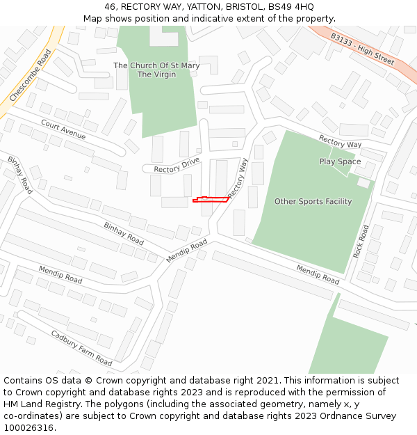 46, RECTORY WAY, YATTON, BRISTOL, BS49 4HQ: Location map and indicative extent of plot