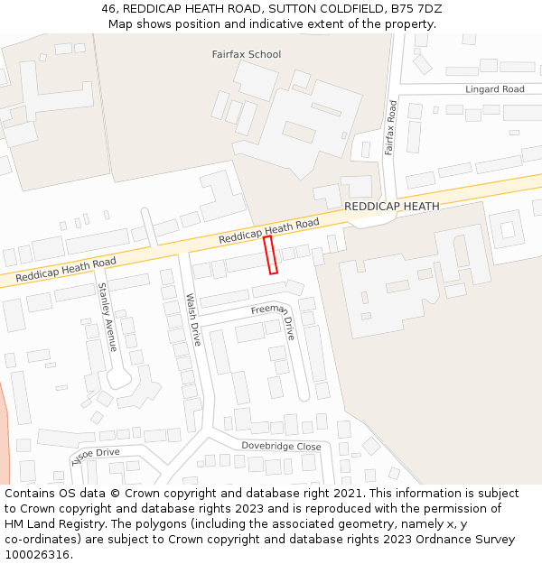 46, REDDICAP HEATH ROAD, SUTTON COLDFIELD, B75 7DZ: Location map and indicative extent of plot
