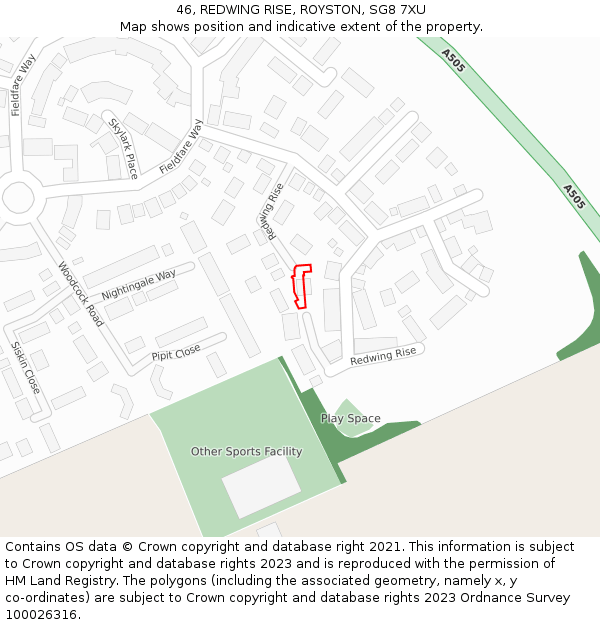 46, REDWING RISE, ROYSTON, SG8 7XU: Location map and indicative extent of plot