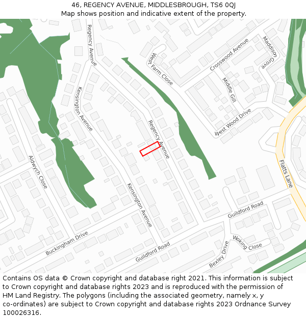 46, REGENCY AVENUE, MIDDLESBROUGH, TS6 0QJ: Location map and indicative extent of plot