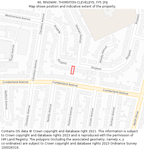 46, RINGWAY, THORNTON-CLEVELEYS, FY5 2NJ: Location map and indicative extent of plot