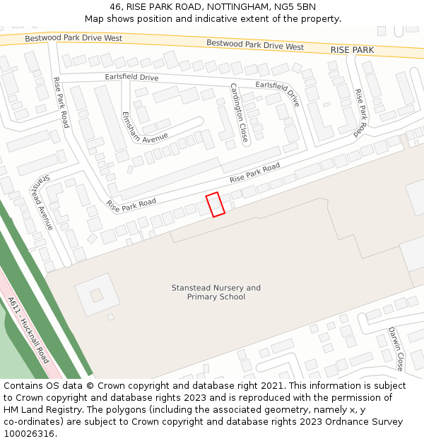 46, RISE PARK ROAD, NOTTINGHAM, NG5 5BN: Location map and indicative extent of plot