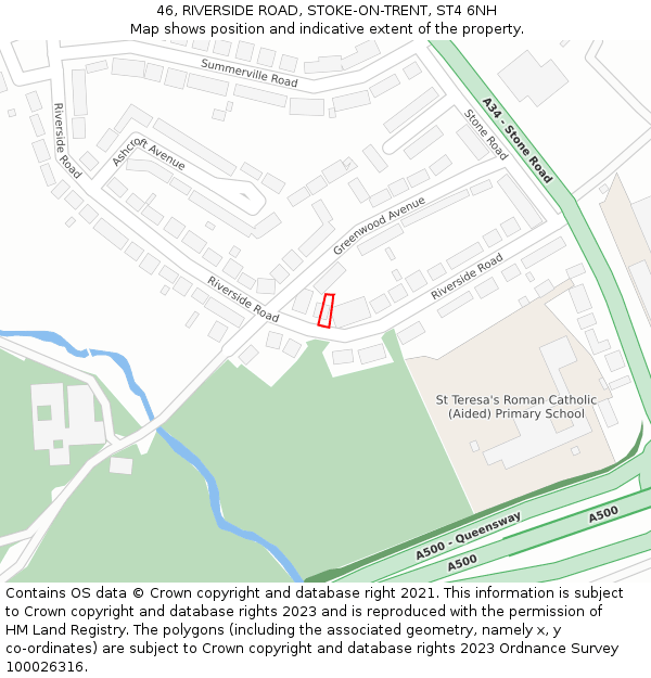 46, RIVERSIDE ROAD, STOKE-ON-TRENT, ST4 6NH: Location map and indicative extent of plot