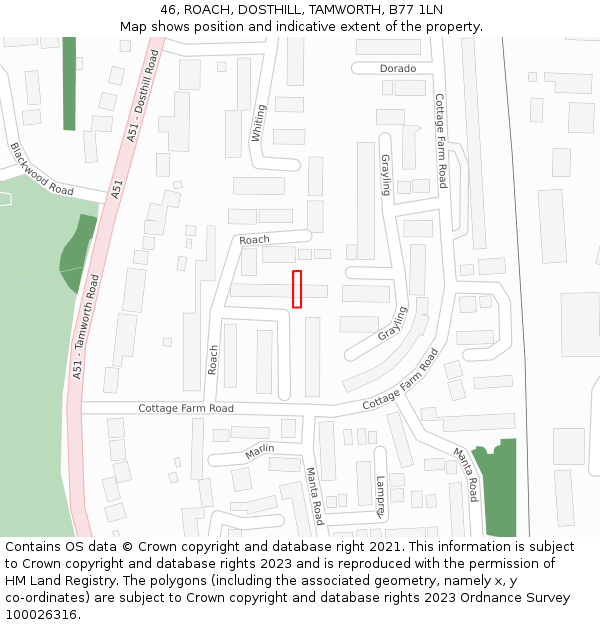 46, ROACH, DOSTHILL, TAMWORTH, B77 1LN: Location map and indicative extent of plot