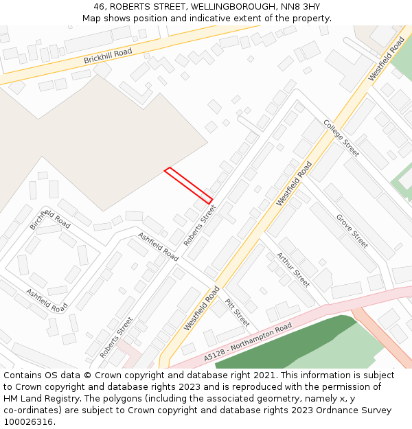 46, ROBERTS STREET, WELLINGBOROUGH, NN8 3HY: Location map and indicative extent of plot