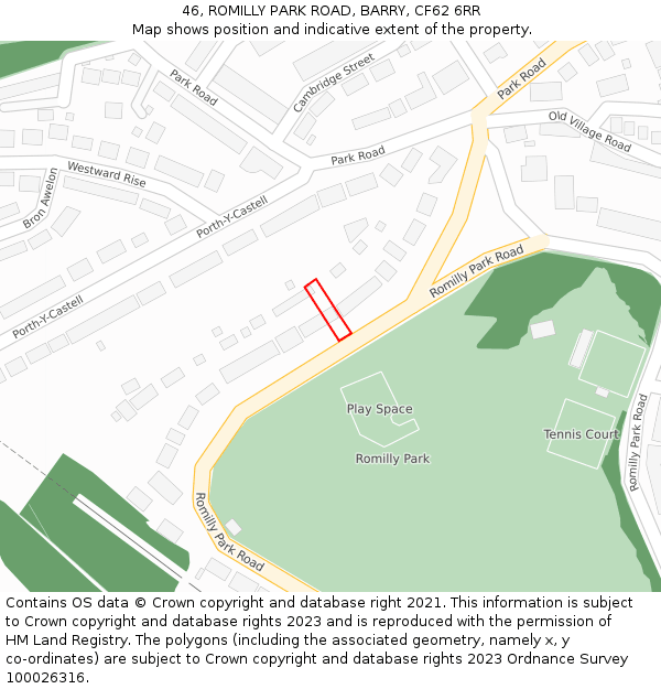 46, ROMILLY PARK ROAD, BARRY, CF62 6RR: Location map and indicative extent of plot