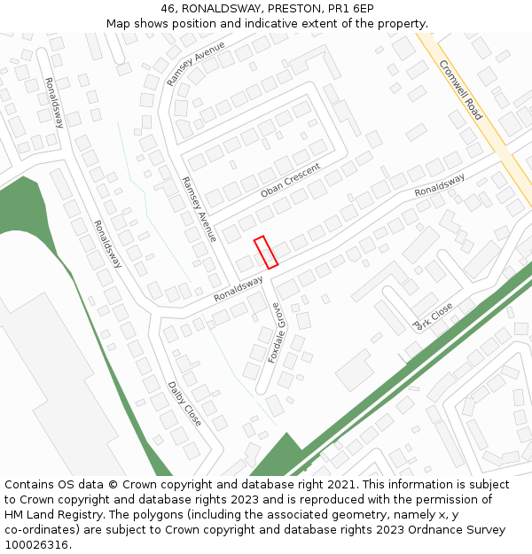 46, RONALDSWAY, PRESTON, PR1 6EP: Location map and indicative extent of plot