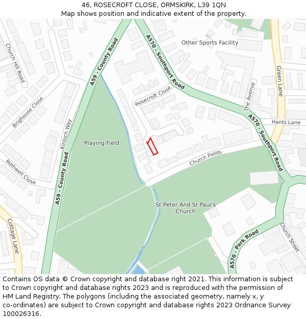 46, ROSECROFT CLOSE, ORMSKIRK, L39 1QN: Location map and indicative extent of plot