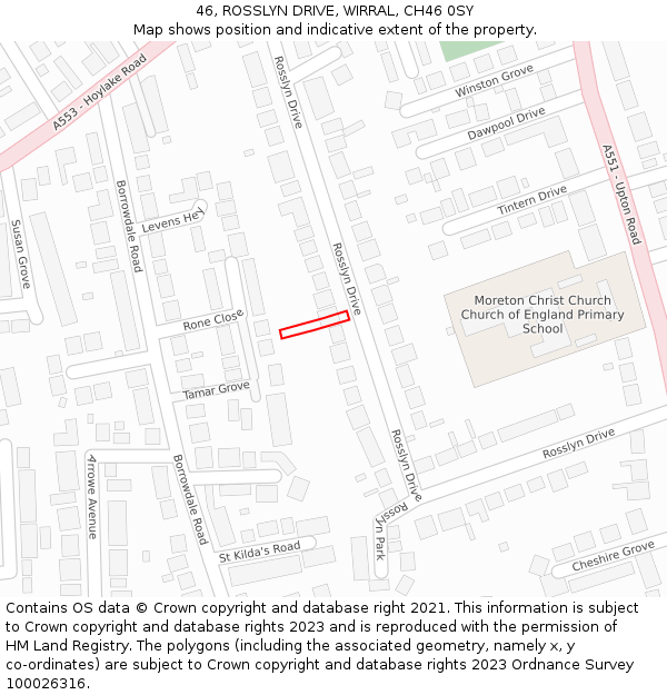 46, ROSSLYN DRIVE, WIRRAL, CH46 0SY: Location map and indicative extent of plot