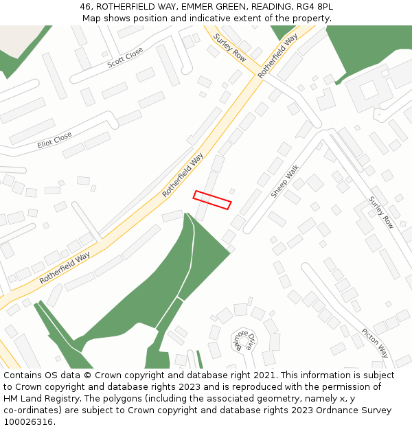 46, ROTHERFIELD WAY, EMMER GREEN, READING, RG4 8PL: Location map and indicative extent of plot