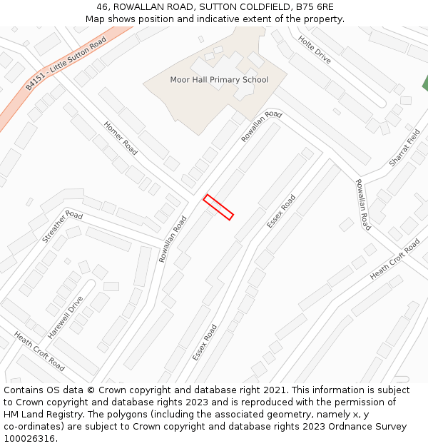 46, ROWALLAN ROAD, SUTTON COLDFIELD, B75 6RE: Location map and indicative extent of plot