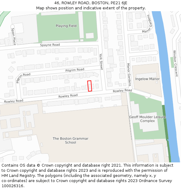 46, ROWLEY ROAD, BOSTON, PE21 6JE: Location map and indicative extent of plot