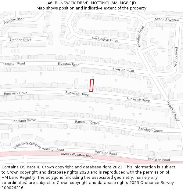 46, RUNSWICK DRIVE, NOTTINGHAM, NG8 1JD: Location map and indicative extent of plot