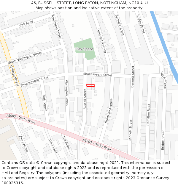 46, RUSSELL STREET, LONG EATON, NOTTINGHAM, NG10 4LU: Location map and indicative extent of plot