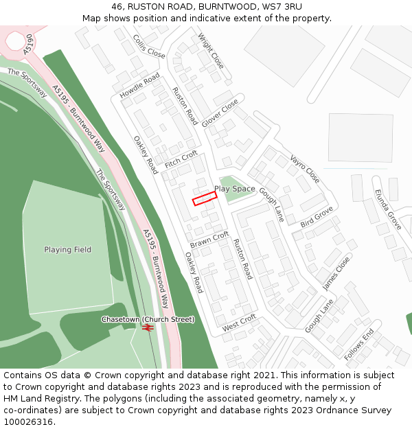 46, RUSTON ROAD, BURNTWOOD, WS7 3RU: Location map and indicative extent of plot