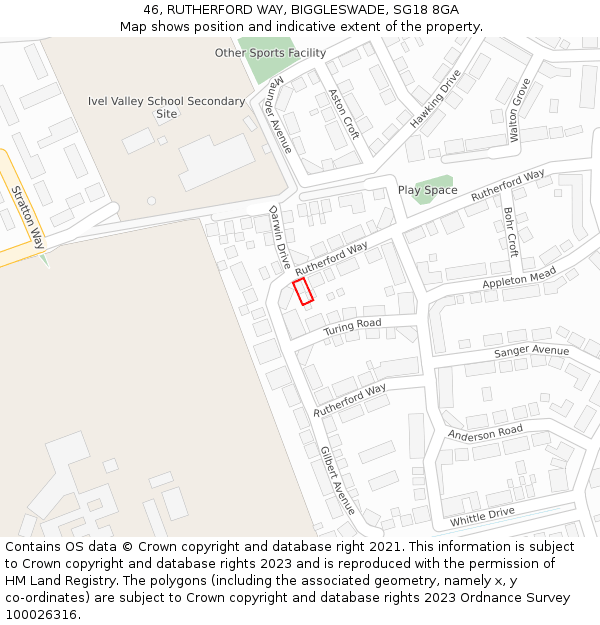 46, RUTHERFORD WAY, BIGGLESWADE, SG18 8GA: Location map and indicative extent of plot