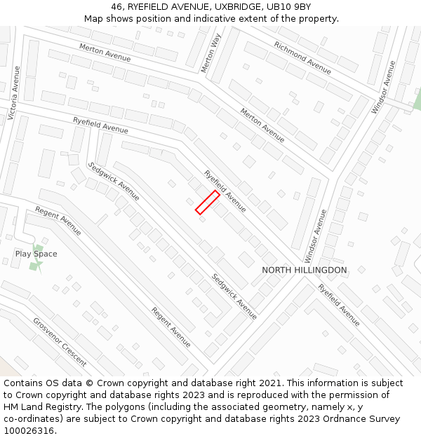 46, RYEFIELD AVENUE, UXBRIDGE, UB10 9BY: Location map and indicative extent of plot