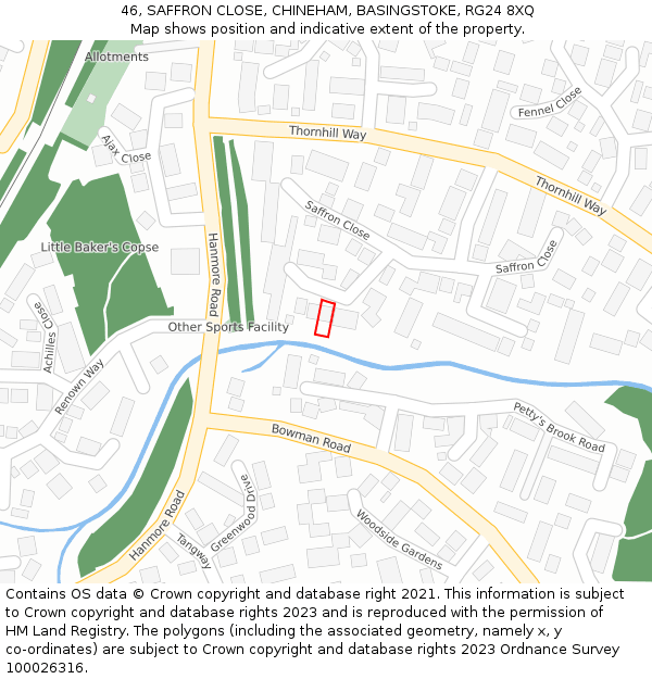 46, SAFFRON CLOSE, CHINEHAM, BASINGSTOKE, RG24 8XQ: Location map and indicative extent of plot