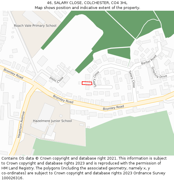 46, SALARY CLOSE, COLCHESTER, CO4 3HL: Location map and indicative extent of plot