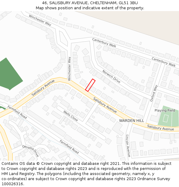 46, SALISBURY AVENUE, CHELTENHAM, GL51 3BU: Location map and indicative extent of plot