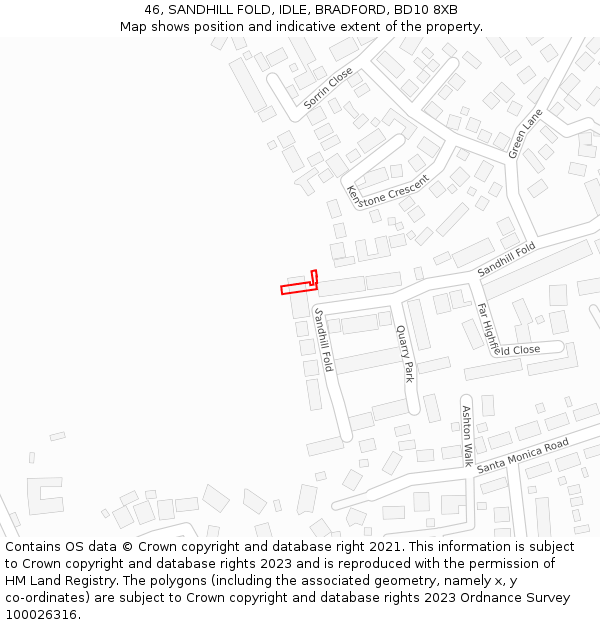 46, SANDHILL FOLD, IDLE, BRADFORD, BD10 8XB: Location map and indicative extent of plot